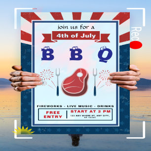 4th of July - Happy Independence - BBQ Party Invitation