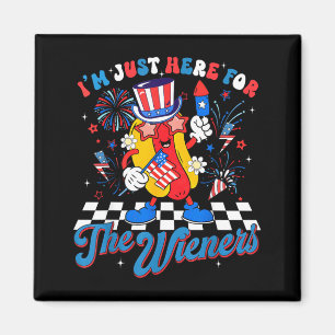 4th of July Here for Wieners Funny Hotdog Patriot Magnet