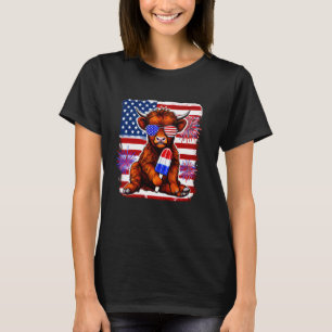 4th of July Highland Cow Popsicle Firework USA Ame T-Shirt