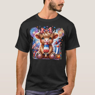 4th Of July Highland Cow Popsicle Firework USA Ame T-Shirt