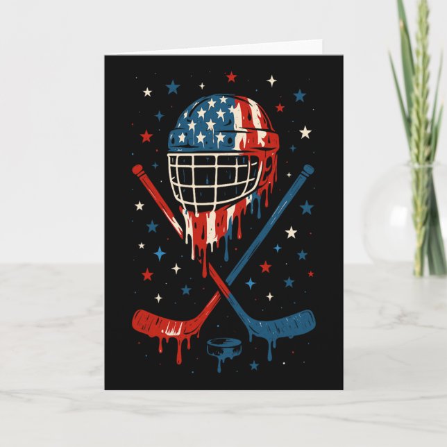 4th Of July Hockey Ice Cream Drip Helmet Sticks Us Card (Front)