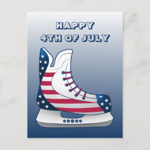 4th of July Hockey Skates Holiday Postcard