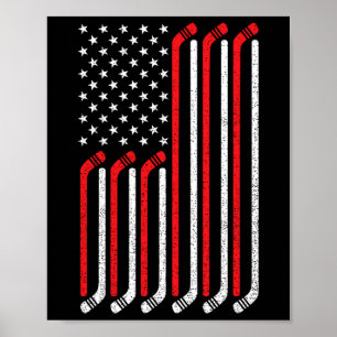 4th of July Hockey Stick USA Flag Patriotic Hockey Poster