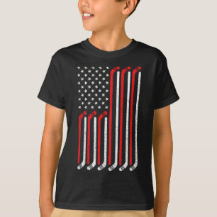 4th of July Hockey Stick USA Flag Patriotic Hockey T-Shirt