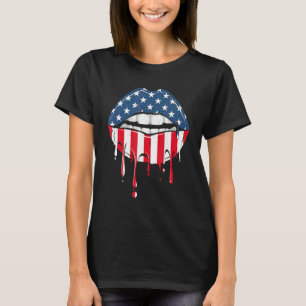 4th Of July Holiday Dripping Lips Kiss American Fl T-Shirt