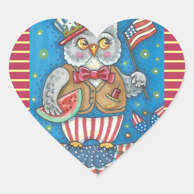 4TH OF JULY  HOOT OWL, BIRD STICKERS Heart *Sheet (Front)