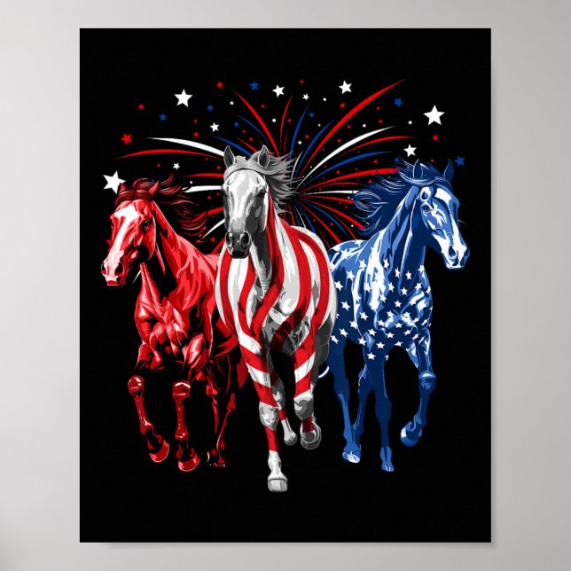 4th Of July Horse Lovers Red White And Blue Americ Poster (Front)