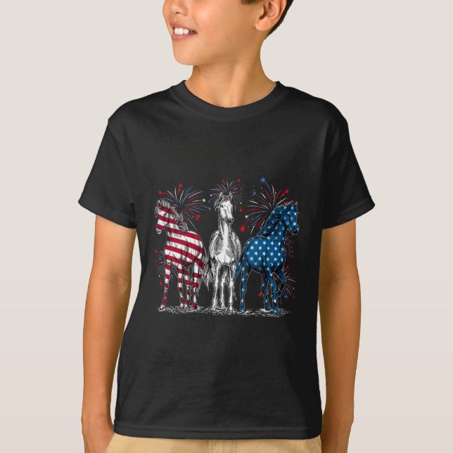4th Of July Horse Lovers Red White And Blue Americ T-Shirt (Front)