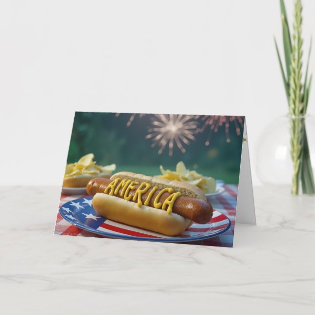 4th of July Hot Dog and Fireworks Card (Front)