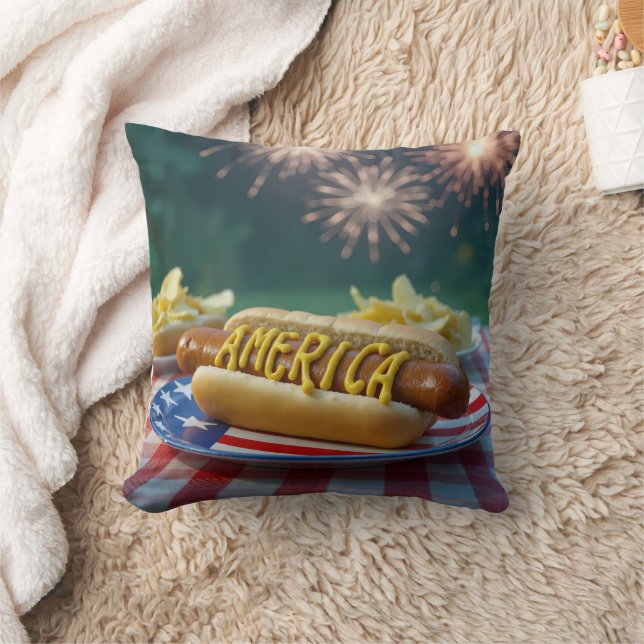 4th of July Hot Dog and Fireworks Cushion (Blanket)