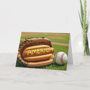 4th of July Hot Dog In Baseball Glove Card