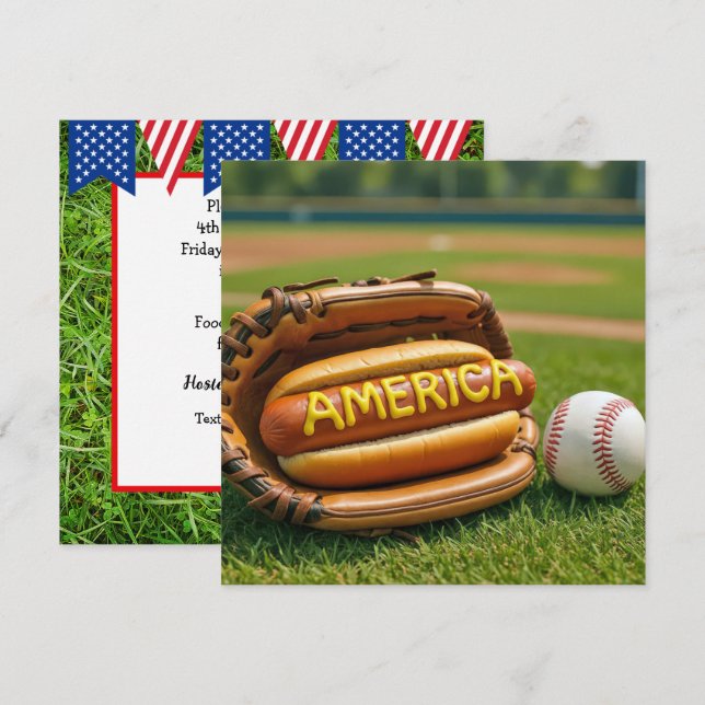 4th of July Hot Dog In Baseball Glove Invitation (Front/Back)