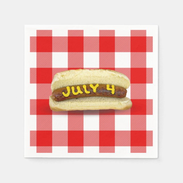 4th Of July Hot Dog on Buffalo Plaid Napkin (Front)