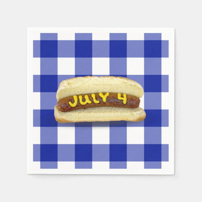 4th Of July Hot Dog on Buffalo Plaid Napkins (Front)