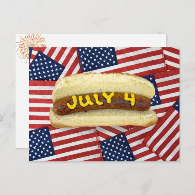 4th Of July Hot Dog on Flags Postcard (Front/Back)