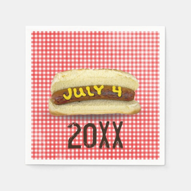 4th Of July Hot Dog on Gingham Napkins (Front)