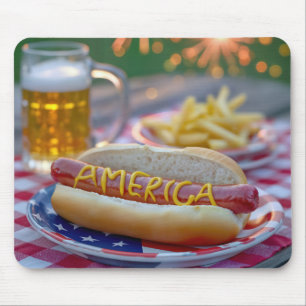 4th of July Hot Dog With Beer Mouse Mat