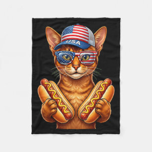 4th Of July Hotdog Abyssinian Funny Patriotic Usa Fleece Blanket