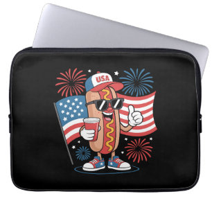 4th Of July Hotdog American Flag Patriotic Firewor Laptop Sleeve