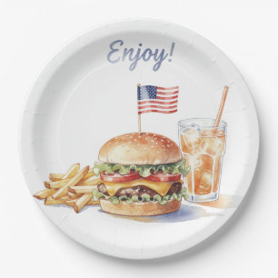 4th of July Hotdog BBQ Party Paper Plates