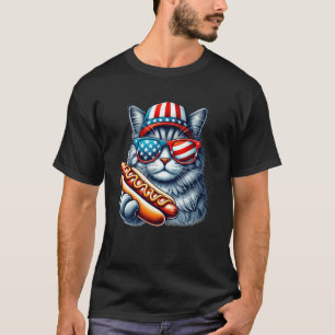 4th of July Hotdog Cat Funny Patriotic Cat USA Fla T-Shirt