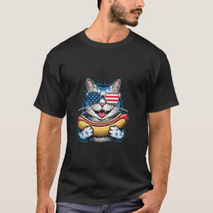 4th of July Hotdog Cat Sunglasses Patriotic Americ T-Shirt