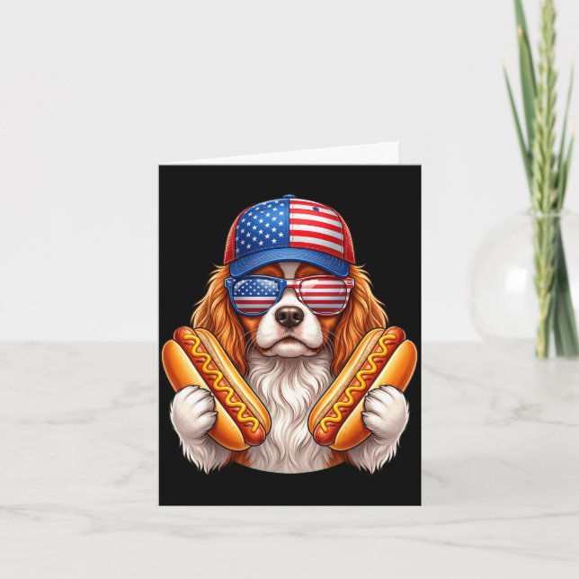 4th of july hotdog cavalier king charles spaniel card (Front)