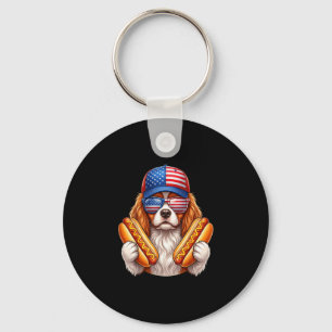 4th of july hotdog cavalier king charles spaniel key ring