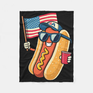 4th Of July Hotdog Funny Fourth Of July Patriotic Fleece Blanket