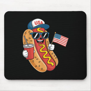 4th Of July Hotdog Funny Patriotic Usa Flag Fourth Mouse Mat