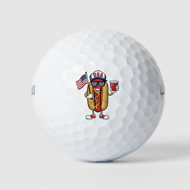 4th of July Hotdog Funny Patriotic USA Flag Golf Balls (Front)