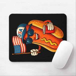 4th of July Hotdog Funny Patriotic USA Flag Mouse Mat