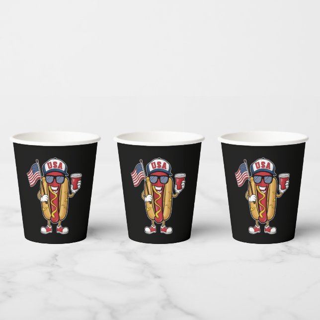 4th of July Hotdog Funny Patriotic USA Flag Paper Cups (Multi)