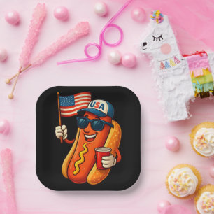 4th of July Hotdog Funny Patriotic USA Flag Paper Plate