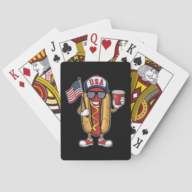 4th of July Hotdog Funny Patriotic USA Flag Playing Cards (Back)