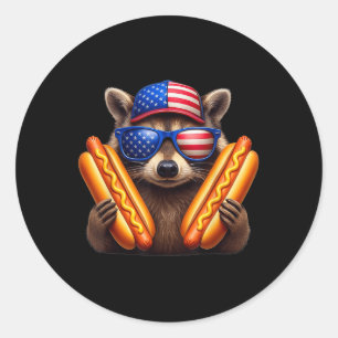 4th Of July Hotdog Funny Racoon Patriotic Cute Us Classic Round Sticker
