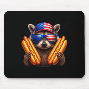4th Of July Hotdog Funny Racoon Patriotic Cute Us Mouse Mat