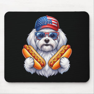 4th of july hotdog maltes funny patriotic usa flag mouse mat
