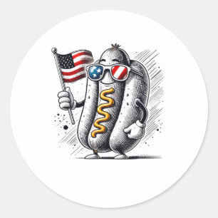 4th Of July Hotdog Patriotic Usa Flag Retro Boys M Classic Round Sticker