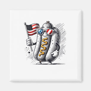 4th Of July Hotdog Patriotic Usa Flag Retro Boys M Magnet