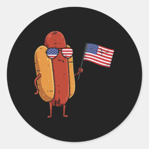 4th Of July Hotdog Usa Pocket Sausage Patriot Men Classic Round Sticker