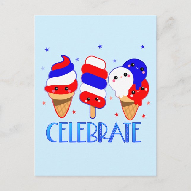 4th of July Ice Cream Celebrate Independence Day  Postcard (Front)