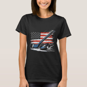 4th Of July Ice Hockey Stick Puck Flag Men Boys T-Shirt