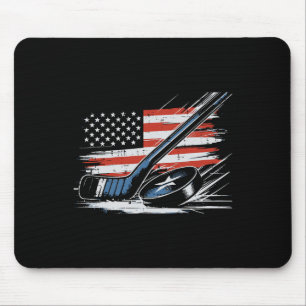 4th Of July Ice Hockey Stick Puck Us Flag Men Boys Mouse Mat