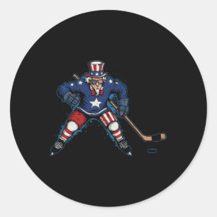 4th Of July Ice Hockey Uncle Sam Sports Men Boys K Classic Round Sticker
