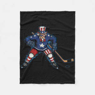 4th Of July Ice Hockey Uncle Sam Sports Men Boys K Fleece Blanket