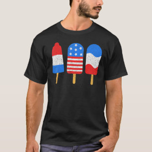 4th Of July Ice Pops Red White Blue American Flag  T-Shirt
