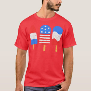 4th Of July Ice Pops Red White Blue American Flag T-Shirt
