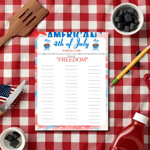 4th of July Indepence day BBQ Words game card