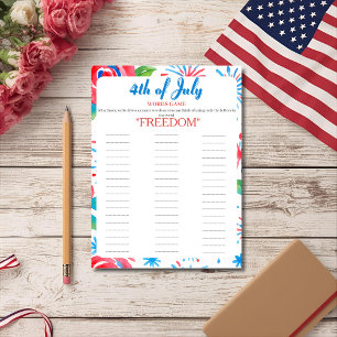 4th of July Indepence day floral Words game card